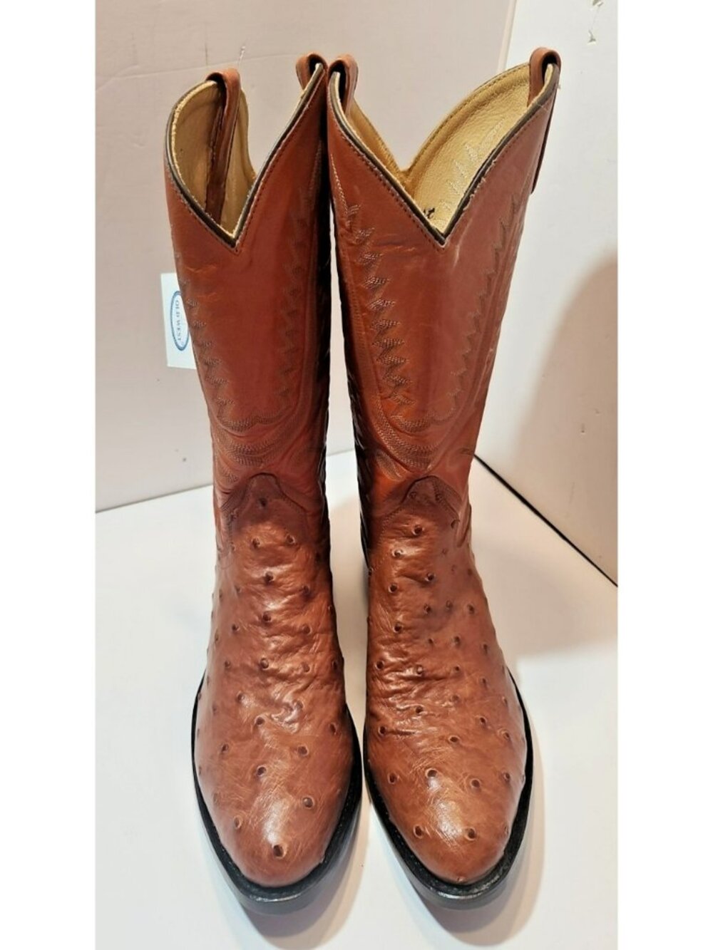 Old West Brown Ostrich Leather Western Cowboy Boots
